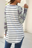 Camouflage Striped Splicing Long Sleeve Top