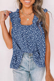 Floral Ruffled Straps Flowy Tank Top
