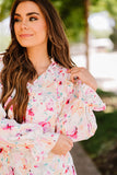 Multicolor Floral String Tie V Neck Ruffle Blouse