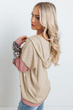 Leopard Colorblock Patchwork Waffle Knit Hoodie