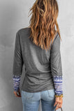 Aztec Patch Button V Neck Blouse
