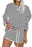 Striped Lounge Long Sleeves Shorts Set