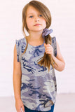 Camo Print Flounced Armholes Little Girls’ Tank