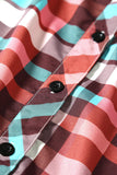 color Long Sleeve Pockets Buttoned Plaid Mini Dress