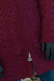 Wine Red Zip-up Open Front Knitted Sweater