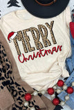 MERRY Christmas Hat Print Crew Neck Graphic Tee