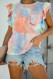 Tie-dye Ruffled Cap Sleeve T-shirt
