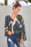 Boho Print Balloon Sleeve Blouse