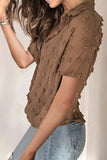 Buttoned Swiss Dot Turn-down Collar Short Sleeve Shirt