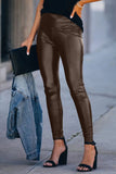 Brown Faux Leather High Waist Skinny Leggings