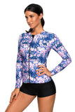 Tropical Leaf Zipped Rashguard Top