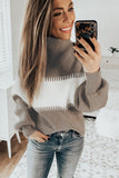 Color Block High Neck Pullover Sweater
