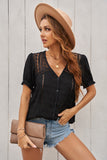 V Neck Lace Crochet Short Sleeve Shirt