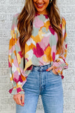 color Abstract Printed Long Sleeve Blouse