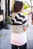 Striped Color Block Drawstring Hoodie