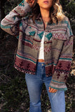 Vintage Aztec Print Lapel Pocket Button Up Jacket