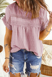 Pink Swiss Dot Lace Splicing Short Sleeve Top