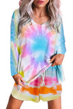 Multi-color Tie Dye Top and Drawstring Shorts Loungewear Set