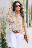 Keyhole Mix Print Mock Neck Blouse