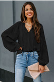 V Neck Lantern Sleeve Textured Solid Top