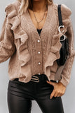 Ruffled Buttoned Open Front Knitted Sweater