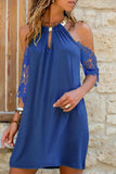 Halter Neck Keyhole Cold Shoulder Lace Sleeve Shift Mini Dress