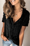 Buttoned Swiss Dot Turn-down Collar Short Sleeve Shirt