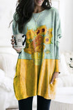 Star Printing Long Sleeve Tunic Top With Two Side Pockets