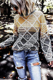 High Neck Geometric Colorblock Sweater