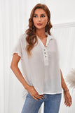 Collared Hi-low Hem Draped Short Sleeve Blouse