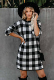 Gingham Balloon Sleeve Sweater Dress