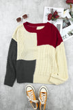 Crew Neck Contrast Color Block Sweater