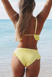 Plaid Ruffle Trim Triangle Bikini Set