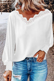 V Neck Lace Patchwork Green Blouse