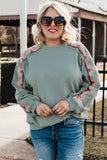 Sky Blue Plus Size Embroidered Patchwork Long Sleeve Sweatshirt
