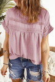 Pink Swiss Dot Lace Splicing Short Sleeve Top