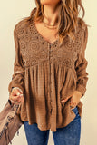 Lace Crochet Buttoned V Neck Babydoll Top