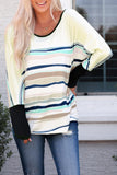 Multicolor Striped Color Block Loose Fit Long Sleeve Top