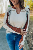 Leopard Colorblock Waffle Knit Long Sleeve Top