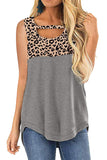 Hollow-out Leopard Solid Black Patchwork Tank Top