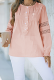 Pink Lace Crochet Button-up Long Sleeve Shirt