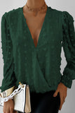 Polka Dot Print Deep V Neck Blouse