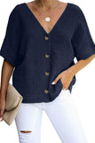 V Neck Button Front Crinkled Blouse