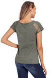 Gray Ripped Hollow Out Shoulder Tie Dye T-Shirt Top