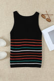 V Neck Striped Pattern Knit Tank Top with Buttons