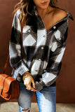 Black Plaid Print Buttoned Shirt Coat with Pocket