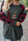 Plaid Christmas Print Long Sleeve Top