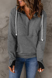 Half Zip Pocketed Thumbhole Sleeve Hoodie