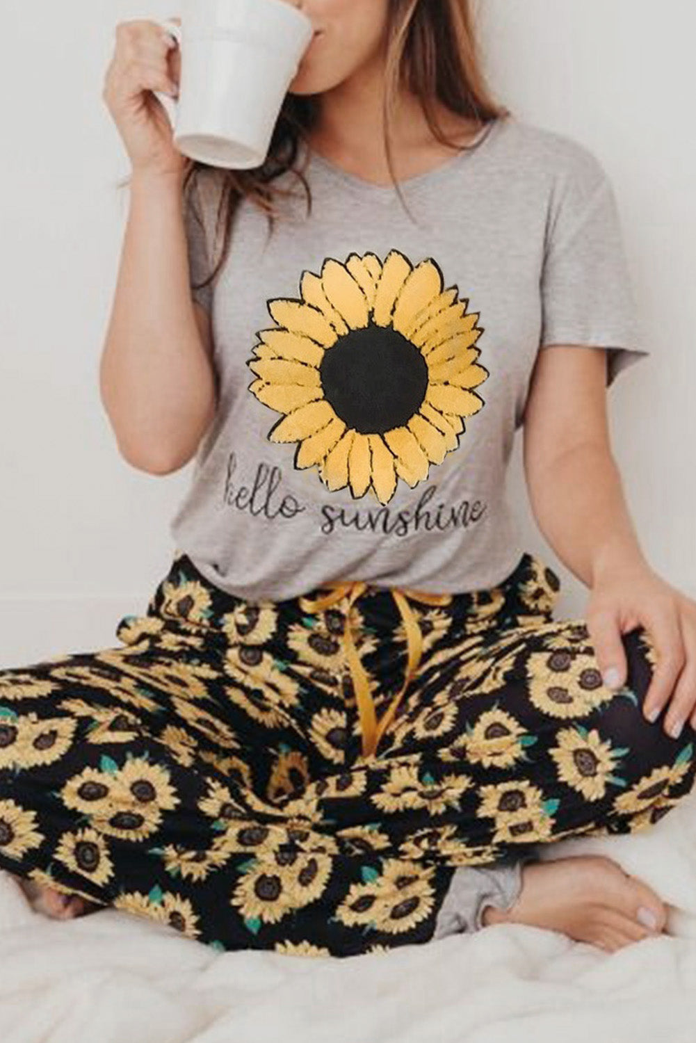 Sunflower hello sunshine Print Tee and Pants Lounge Set