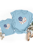 Family Matching American Flag Flower Heart Print Girl's Graphic Tee